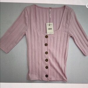 Free People Blush Pink Central Park Ribbed Cardigan